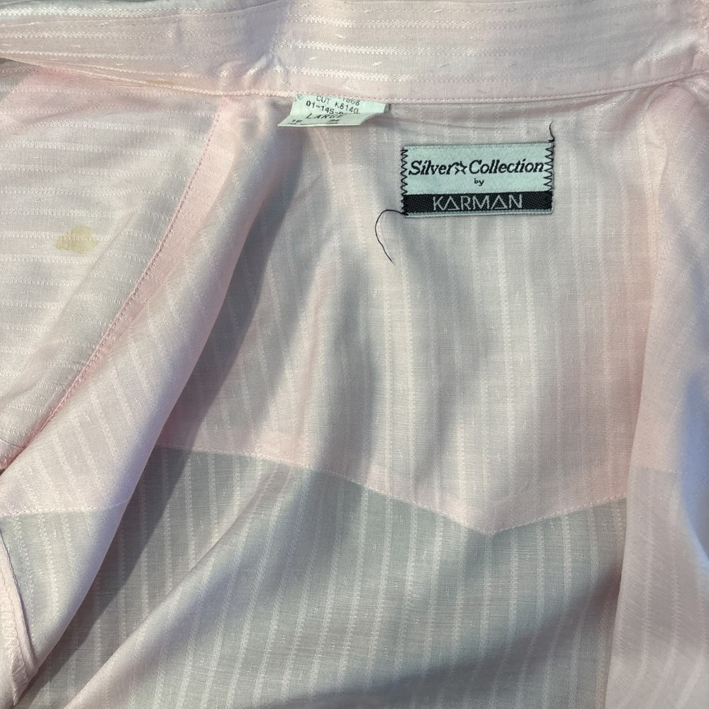 Vtg Silver Collection By Karman Mens Large Western Pink With Pearl Snap Shirt - Picture 6 of 7